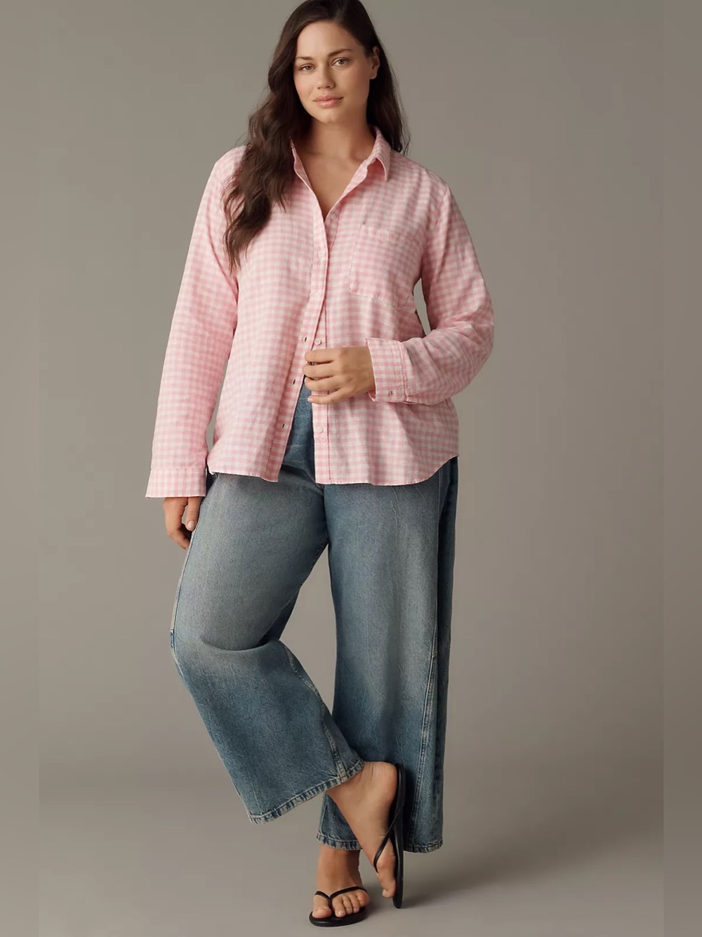 Maeve Kate Linen Cotton Classic Buttondown Shirt Pink Gingham Shirt 2X